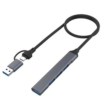 1 KS 2 V 1(USB-C+USB-A) 4 Port Rozbočovača USB 2.0X3+USB 3.0X1 5Gbps Tenký Mini USB3.0 Rozbočovač USB Rozbočovač