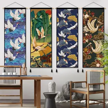 Japonský Ukiyoe Plátno, Maľovanie na Drevo Visí Prejdite Maľovanie Rám Umenie Plagátu Obrázky pre Obývacia Izba Dekor Pivónia Wall Art