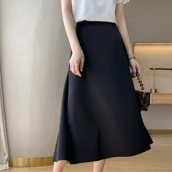 Šaty saténové hodvábne A-line sukne s luxusnými imitácia hodvábu členok dĺžka na pokrytie rozkroku tenké fishtail sukne pevné bežné